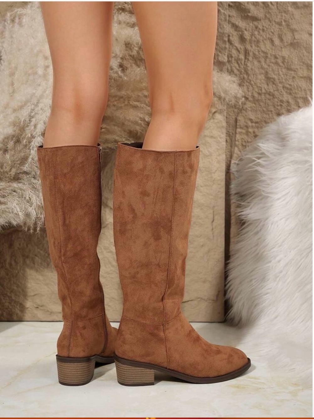 SHEIN Tan Suede Over-the-Knee Low Block Heel Boots